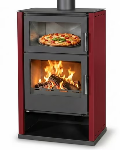 Kaminofen Modena F Rot mit Backfach + ext. Zuluft - 11,5 kW